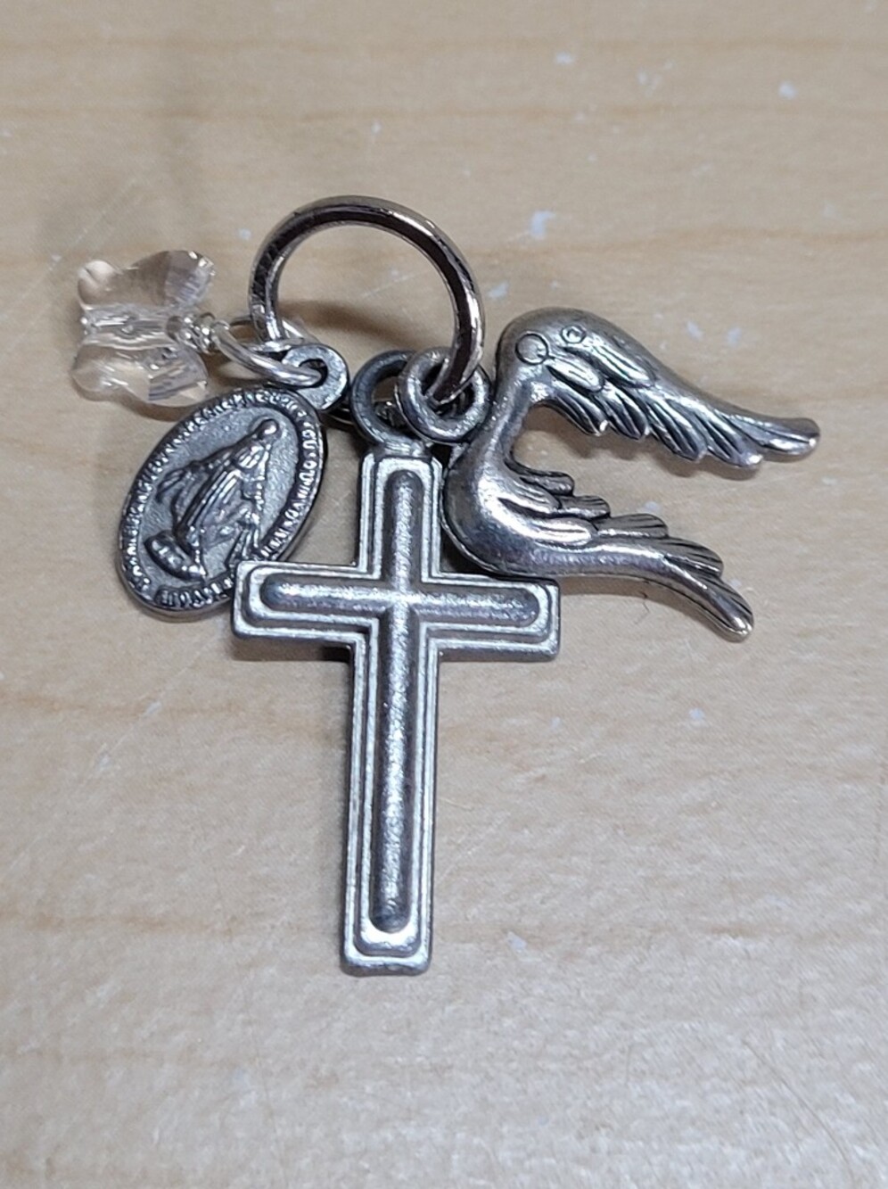 Silver Alloy Cross Angel Wings Madonna Swarovski Butterfly Charm Cluster NWT